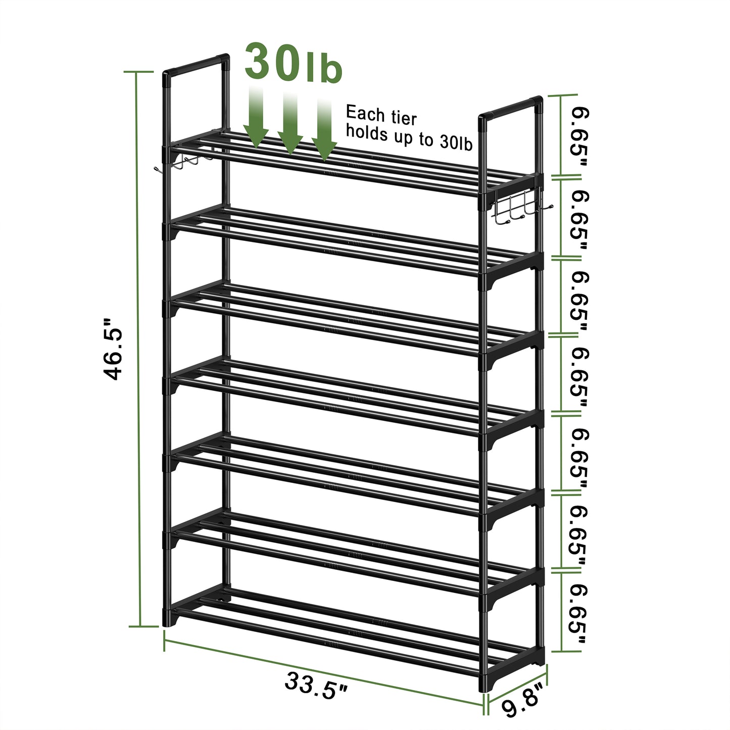 BGTREND 7 Tiers Shoe Rack Shoe Storage Organizer 25-30 Pairs Joinable Utility Metal Shoe Shelf for Entryway Hallway Closet (46.5 inches, Black)