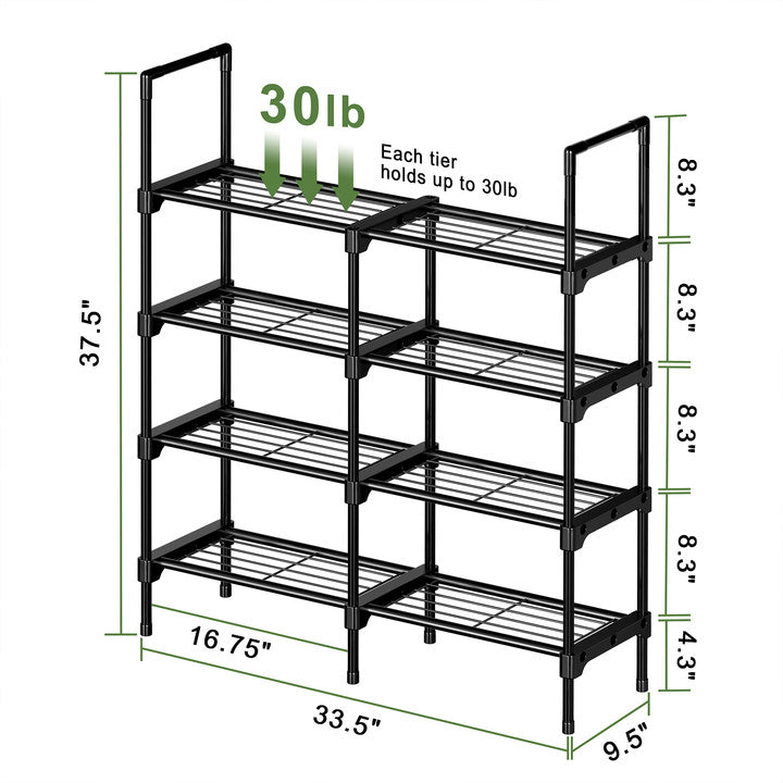 BGTREND 4 Tiers Shoe Rack 2 Columns Shoe Storage Organizer 16-20 Pairs Joinable Utility Metal Shoe Shelf for Entryway Hallway Closet (37.4 inches, Black)