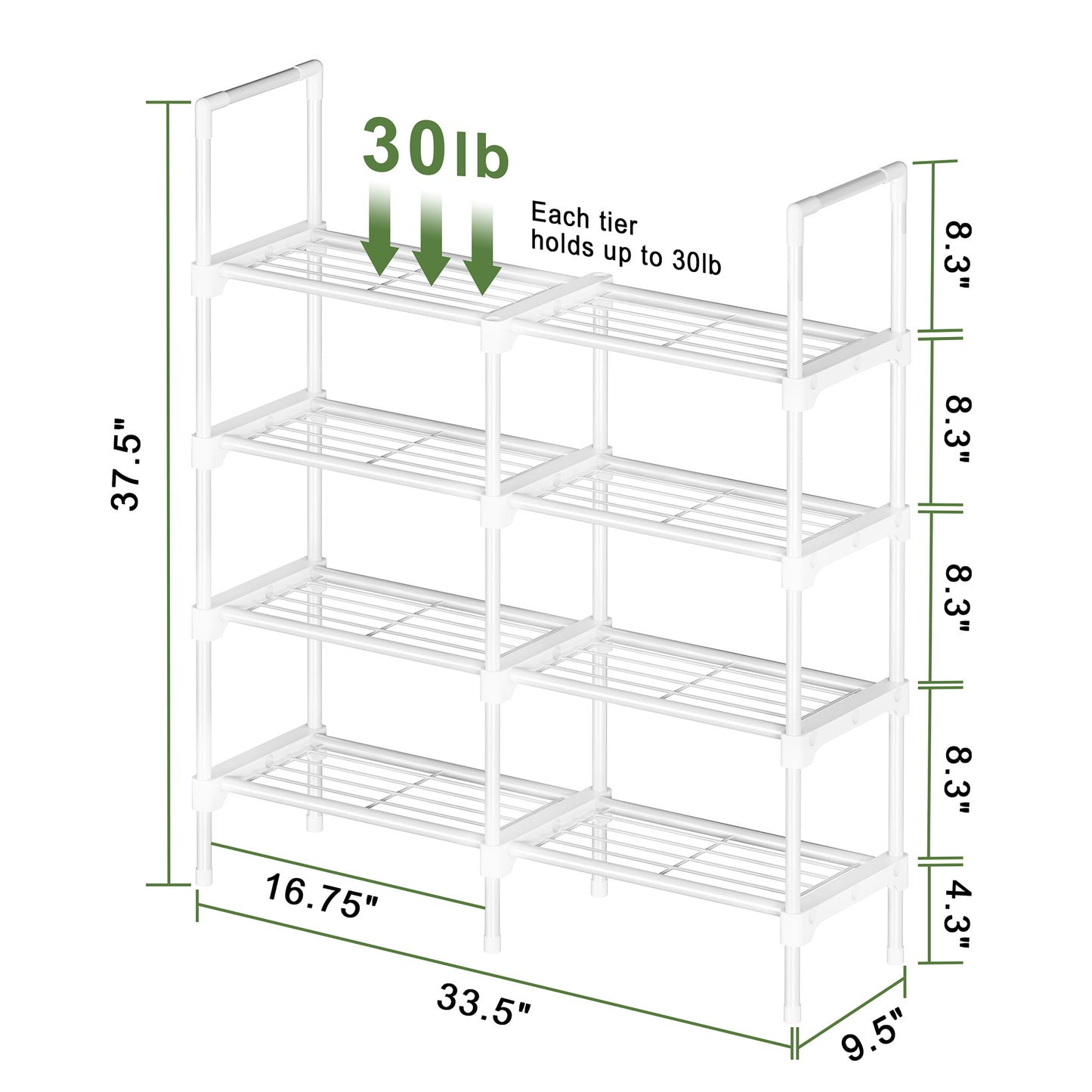 BGTREND 4 Tiers Shoe Rack 2 Columns Shoe Storage Organizer 16-20 Pairs Joinable Utility Metal Shoe Shelf for Entryway Hallway Closet (37.4 inches, White)