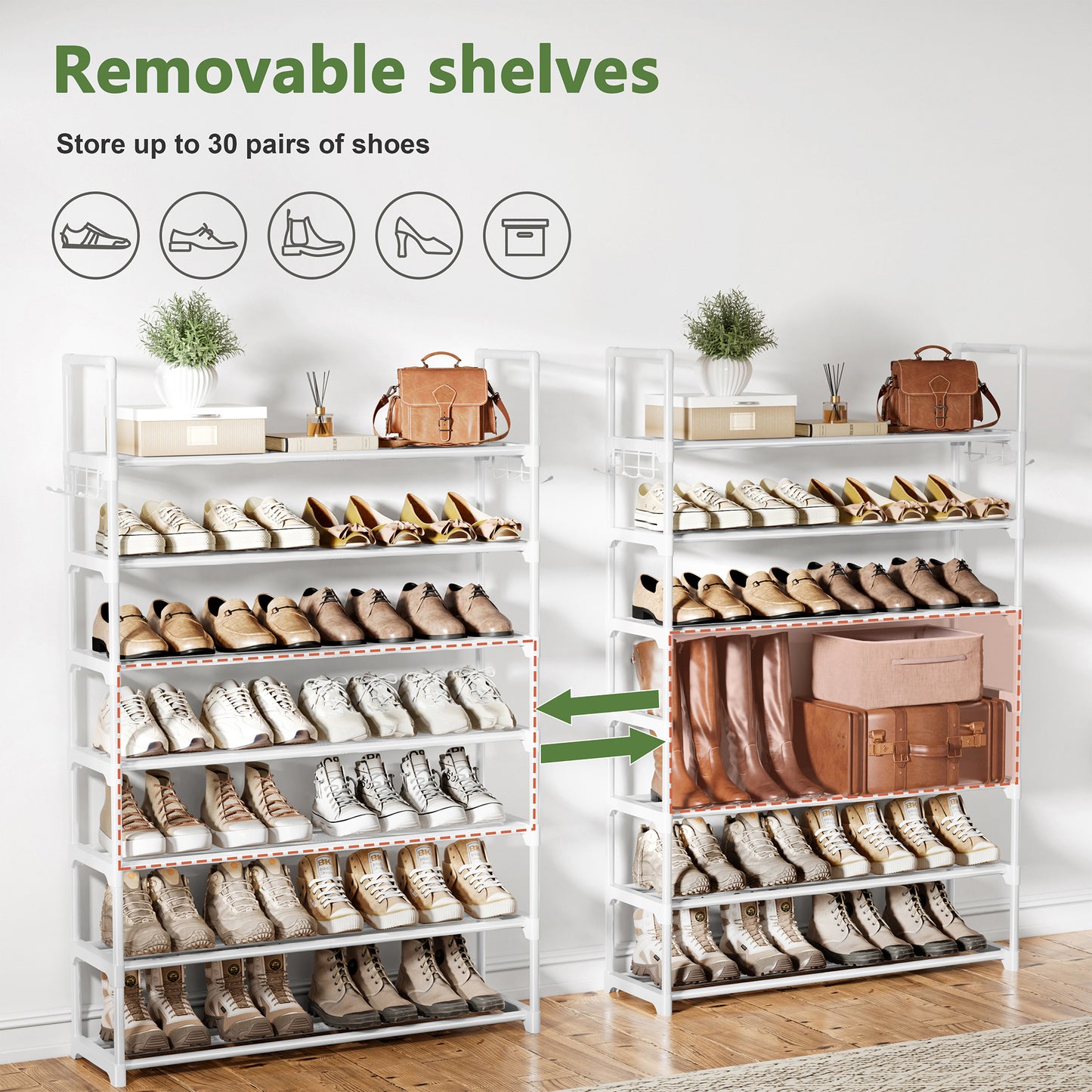 BGTREND 7 Tiers Shoe Rack Shoe Storage Organizer 25-30 Pairs Joinable Utility Metal Shoe Shelf for Entryway Hallway Closet (46.5 inches, White)