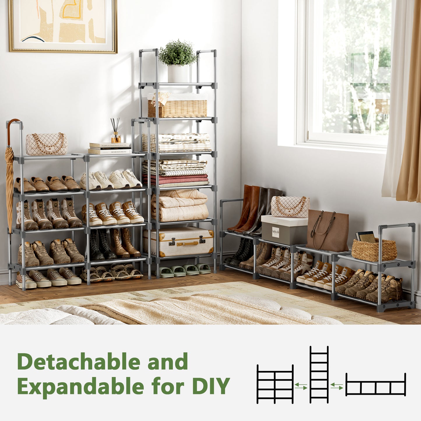 BGTREND 4 Tiers Shoe Rack 2 Columns Shoe Storage Organizer 16-20 Pairs Joinable Utility Metal Shoe Shelf for Entryway Hallway Closet (37.4 inches, Gray)