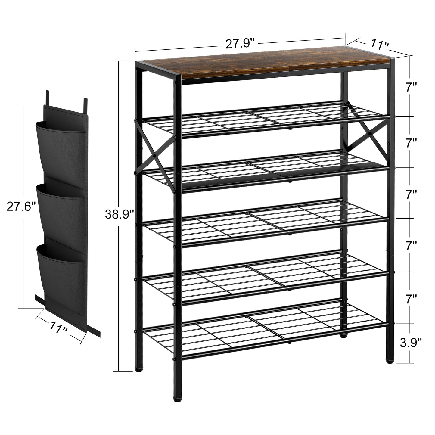 BGTREND 6-Tier Metal Shoe Rack Organizer with Wooden Top, 18-24 Pairs Shoe Storage Shelf for Entryway Hallway (39.17” Tall, Brown)