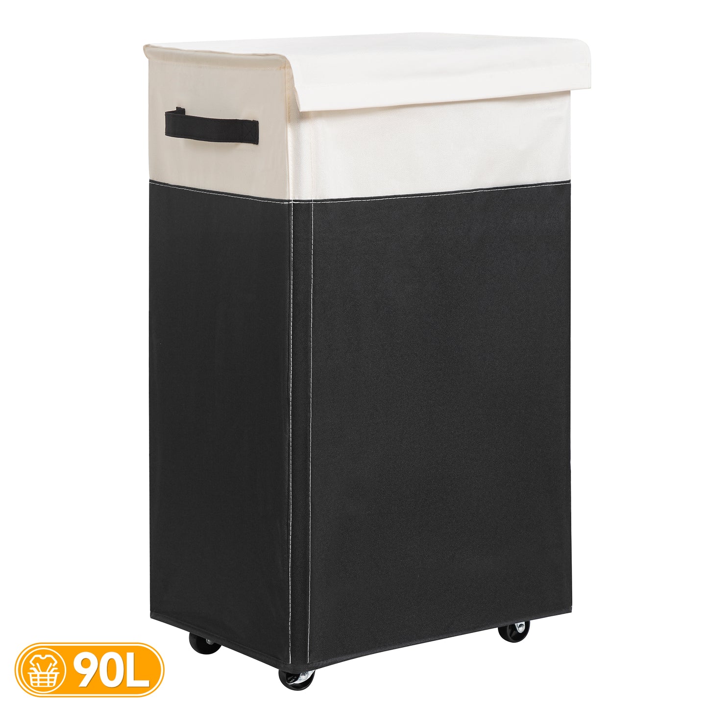 BGTREND 90L Laundry Hamper with Lid and Wheels Rolling Laundry Basket Collapsible Dirty Clothes Hamper for Bedroom Bathroom Closet (27.6 inches, Black)