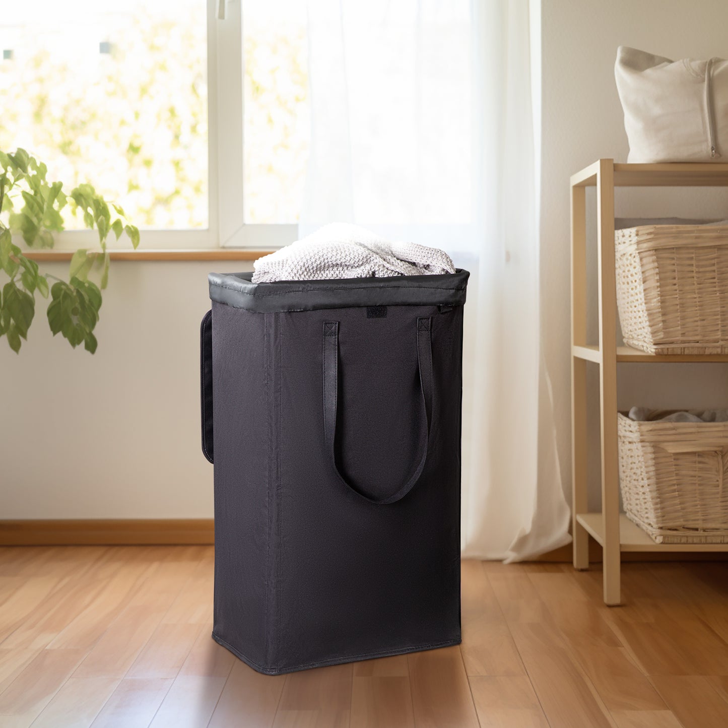 BGTREND Laundry Hamper with Lid 100L Collapsible Laundry Basket with 2 Removable Liner Bags Dirty Clothes Hamper with Long Handles Oxford (27.5 inches, Black)