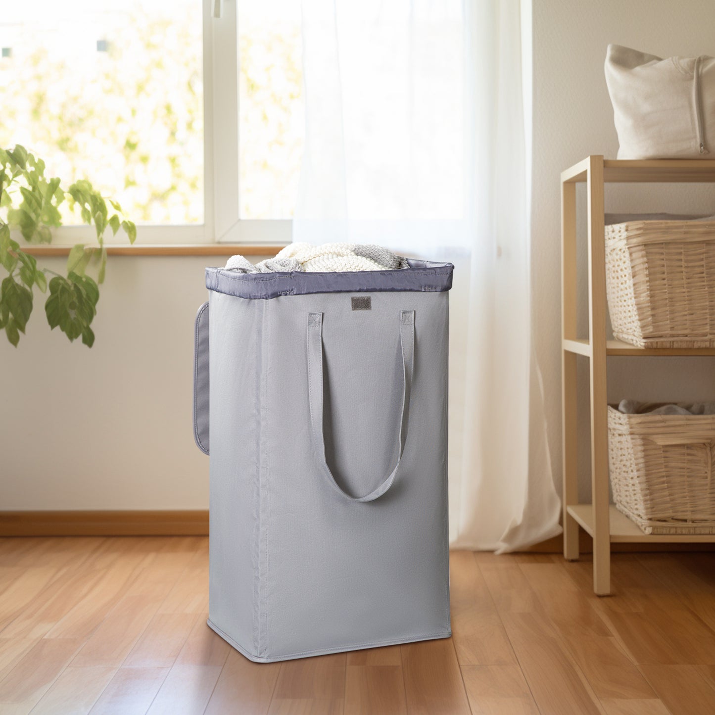 BGTREND Laundry Hamper with Lid 100L Collapsible Laundry Basket with 2 Removable Liner Bags Dirty Clothes Hamper with Long Handles Oxford (27.5 inches, Gray)