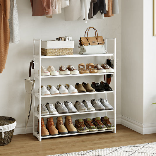 BGTREND 5 Tiers Shoe Rack Shoe Storage Organizer 15-20 Pairs Stackable Metal Shoe Shelf for Entryway Hallway Closet (33.5 inches, White)