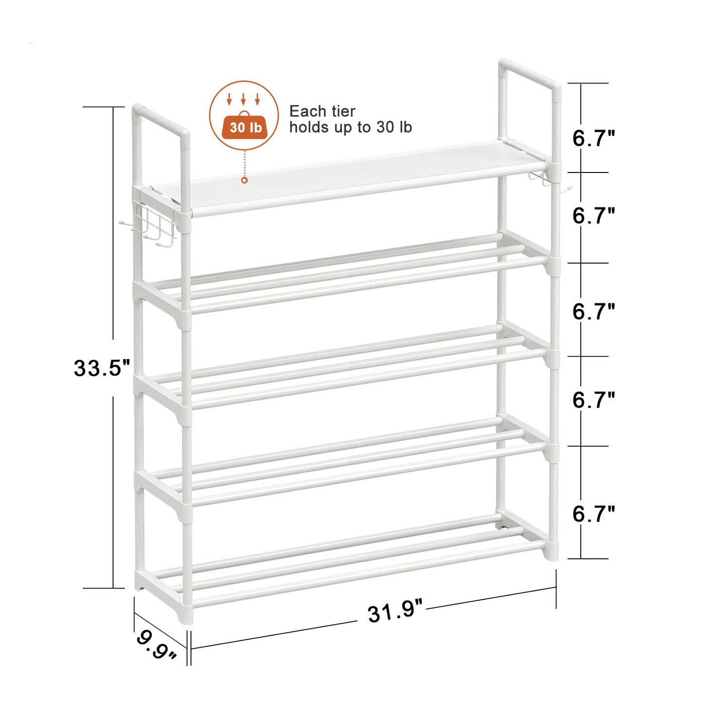 BGTREND 5 Tiers Shoe Rack Shoe Storage Organizer 15-20 Pairs Stackable Metal Shoe Shelf for Entryway Hallway Closet (33.5 inches, White)