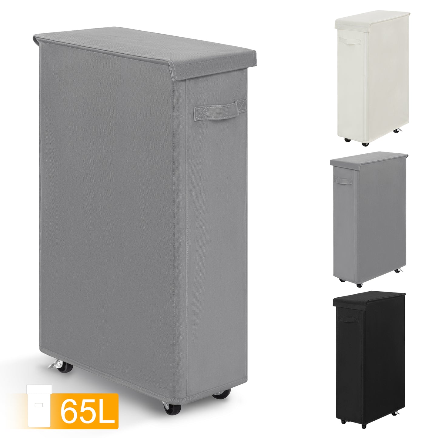 BGTREND 27.56'' Tall & Slim Laundry Hamper with Lid and Wheels Narrow Laundry Basket Collapsible Dirty Clothes Hamper Portable Laundry Storage Bin Oxford (65L, Gray)